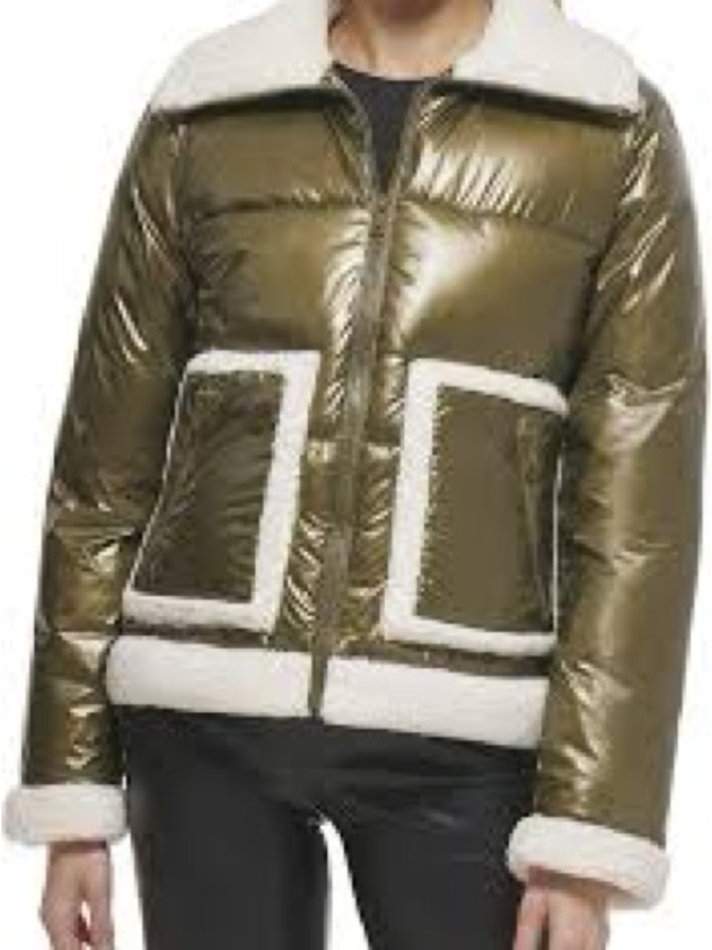 Levi's Olive Green Puffer Jacket with White Sherpa Trim